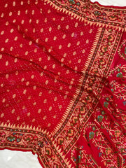 Pure Georgette Banarasi Bandhej Handloom Saree - with meenakari work - The Handlooms