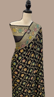 Black Pure Chiffon Khaddi Banarasi Saree - The Handlooms