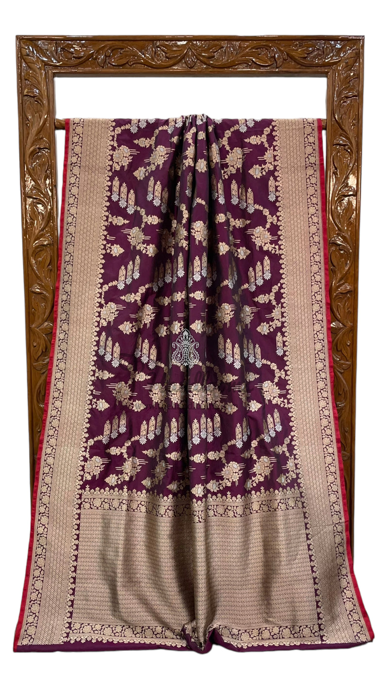 Pure Katan Silk Banarasi Handloom Saree - All over Sona Roopa Jaal work - The Handlooms