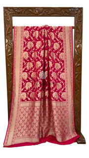 Hot Pink Pure Khaddi Georgette Handloom Banarasi Saree - The Handlooms