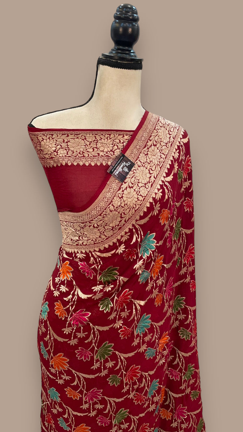 Khaddi Georgette Handloom Banarasi Saree - All over Jaal Work With Meenakari - The Handlooms