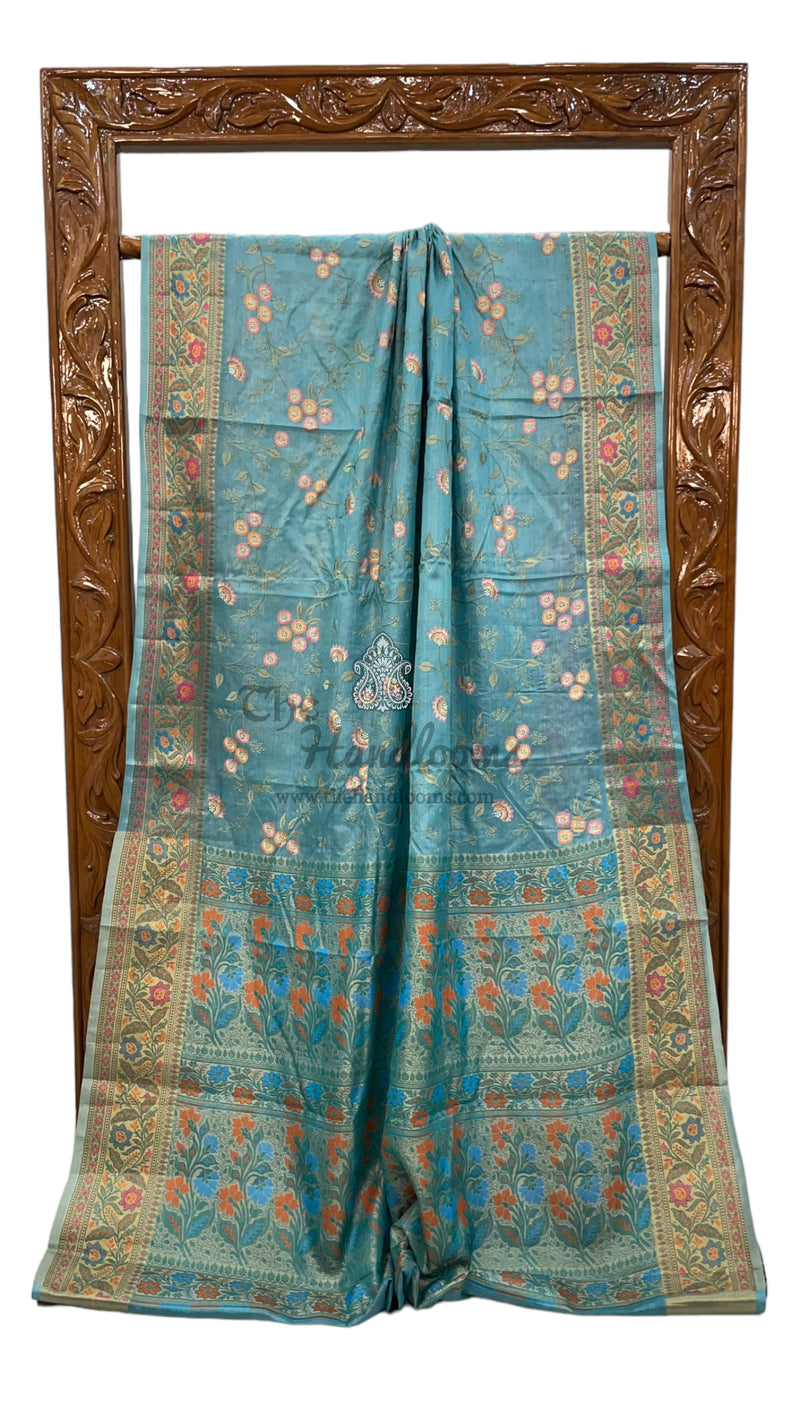 Tussar Silk Handloom Banarasi Saree With Chikankari - The Handlooms