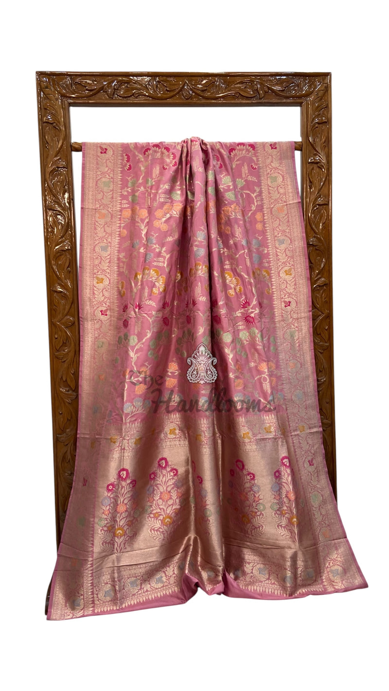 Pure Katan Silk Banarasi Handloom Saree - All Over Jaal Work With Meenakari