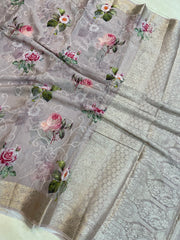 Pure Georgette  Digital Print with Chikankari Handloom Banarasi Saree - The Handlooms