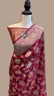 Pure Katan Silk Banarasi Handloom Saree - All Over Jaal Work - The Handlooms