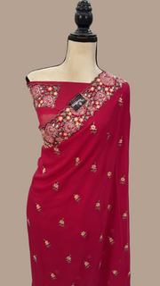 Pure Georgette Chikankari Handloom Banarasi Saree - The Handlooms