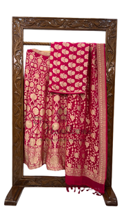 Pink Pure Khaddi Georgette Handloom Banarasi Lehenga - Stitched - The Handlooms