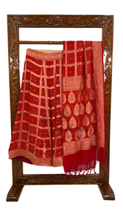 Pure Khaddi Georgette Bandhani Handloom Banarasi Lehenga - The Handlooms