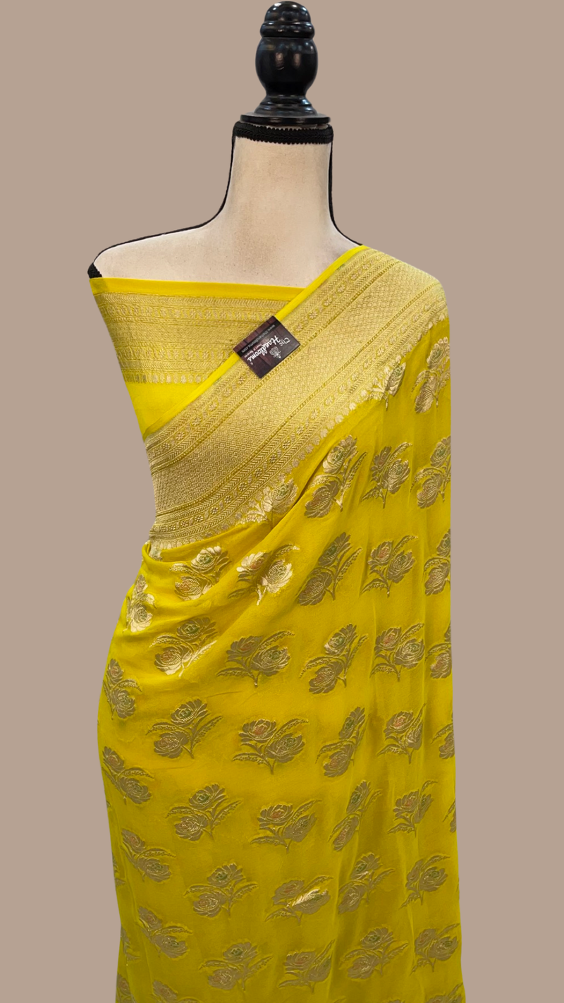 Khaddi Georgette Handloom Banarasi Saree - All over Jaal Work with meenakari - The Handlooms