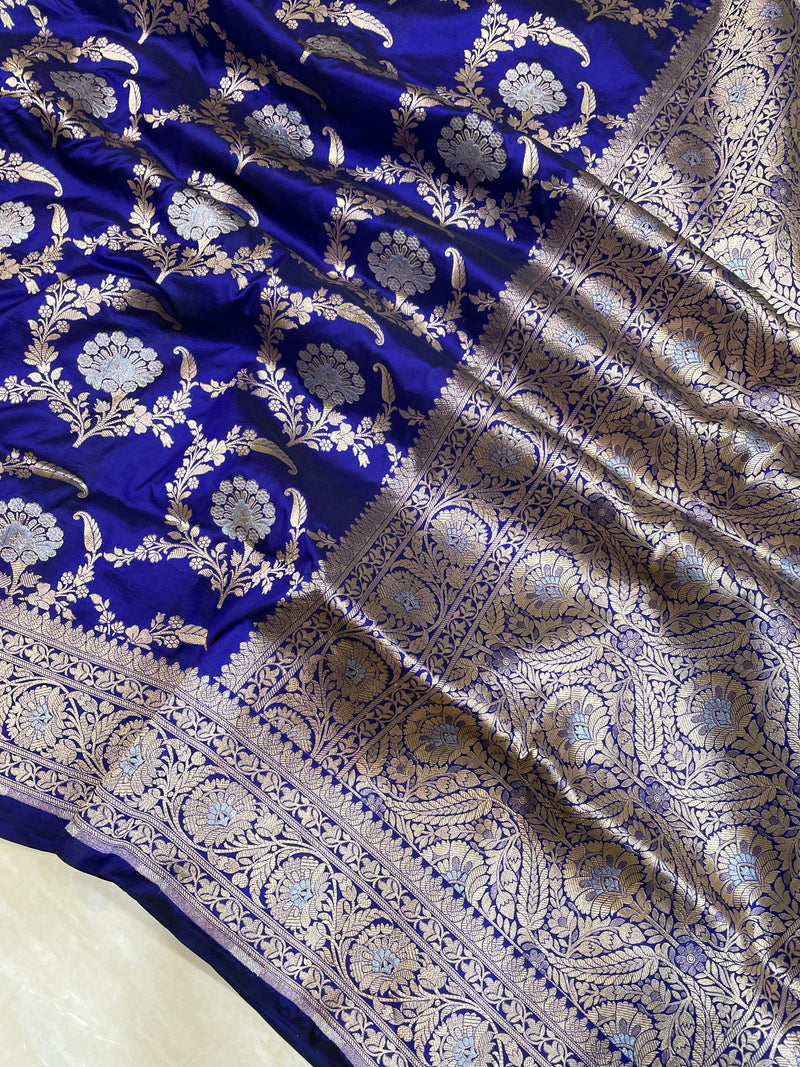 Pure Katan Silk Banarasi Handloom Saree - All over Sona Roopa Jaal work - The Handlooms
