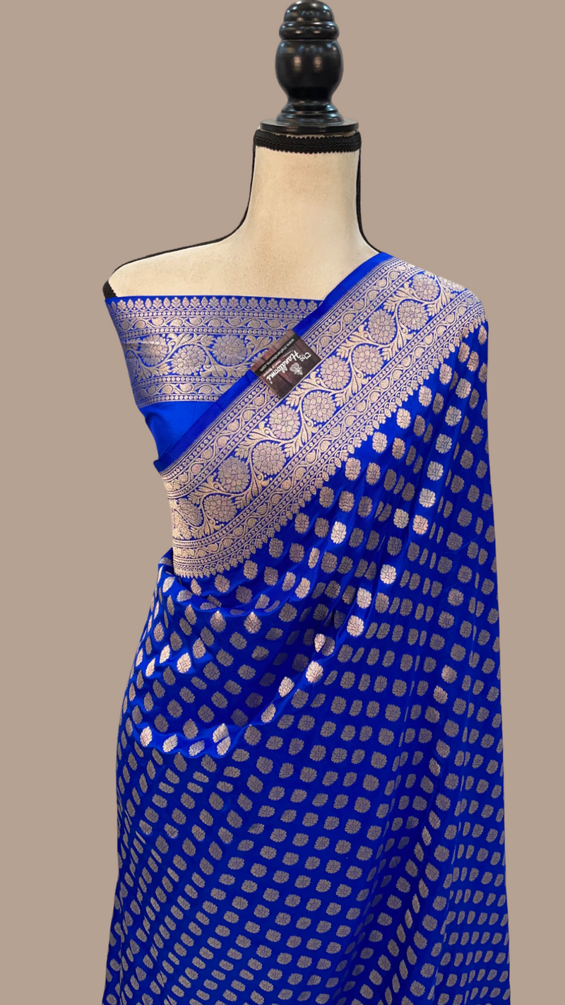 Royal Blue Pure Katan Silk Banarasi Handloom Saree - All over jaal work - The Handlooms