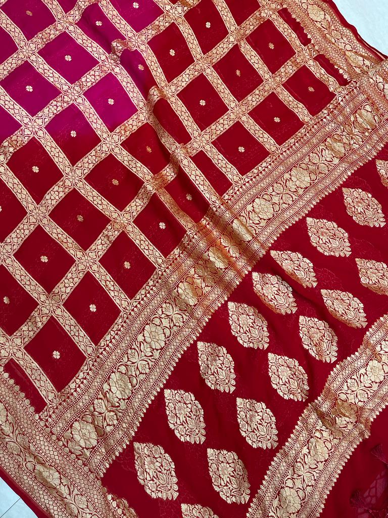 Pure Khaddi Georgette Dupatta - gold zari - The Handlooms