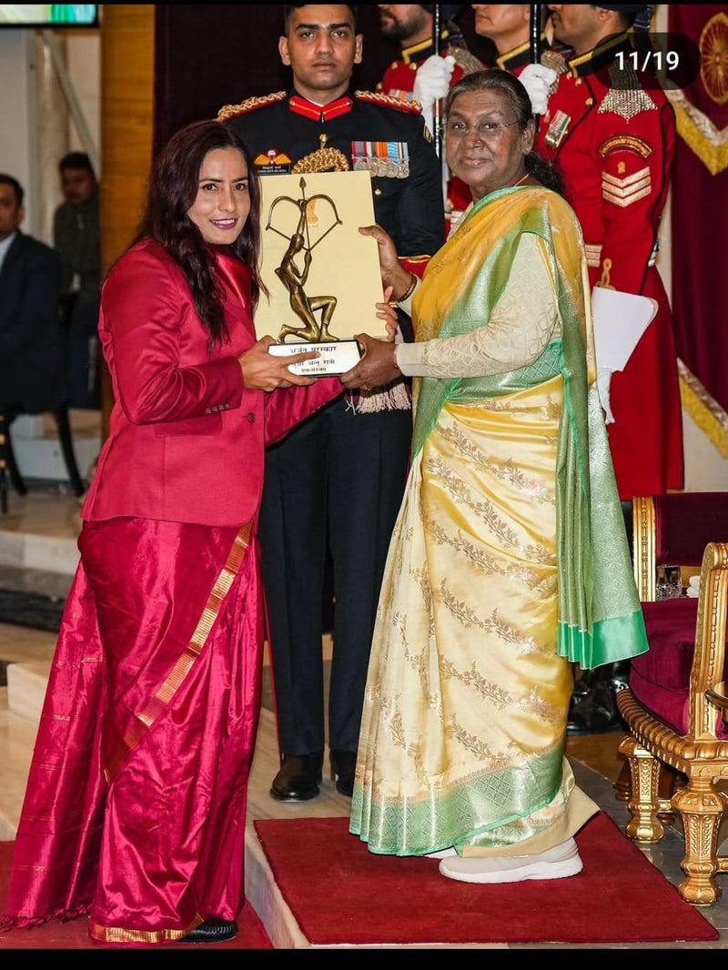 Honourable President Smt. Droupadi Murmu in our  Pure Mango Silk Banarasi Handloom Saree - The Handlooms