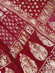 Pure Khaddi Georgette Bandhani Handloom Banarasi Lehenga - The Handlooms