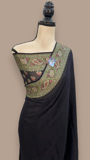 Black Pure Chiffon Khaddi Banarasi Saree - The Handlooms