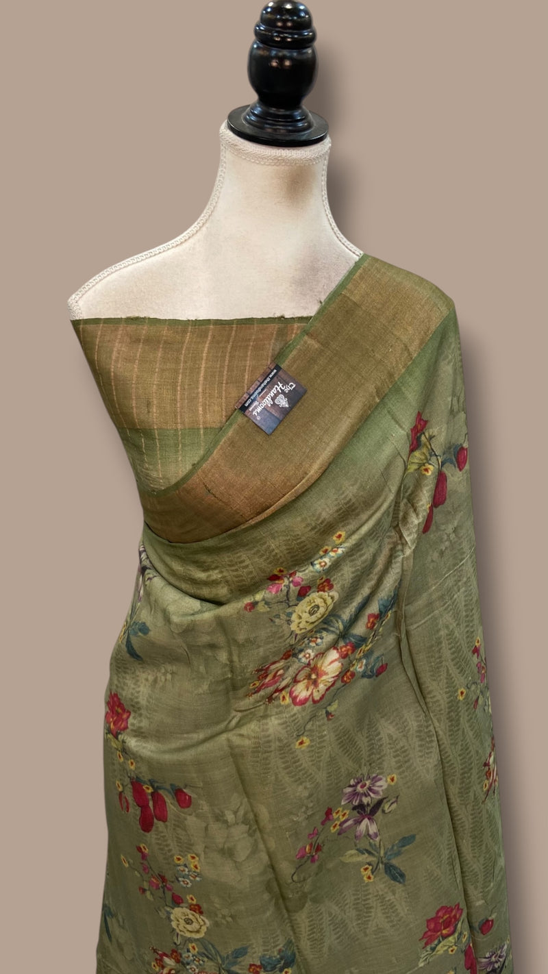 Pure Tussar Silk Handloom Banarasi Saree With Digital Print