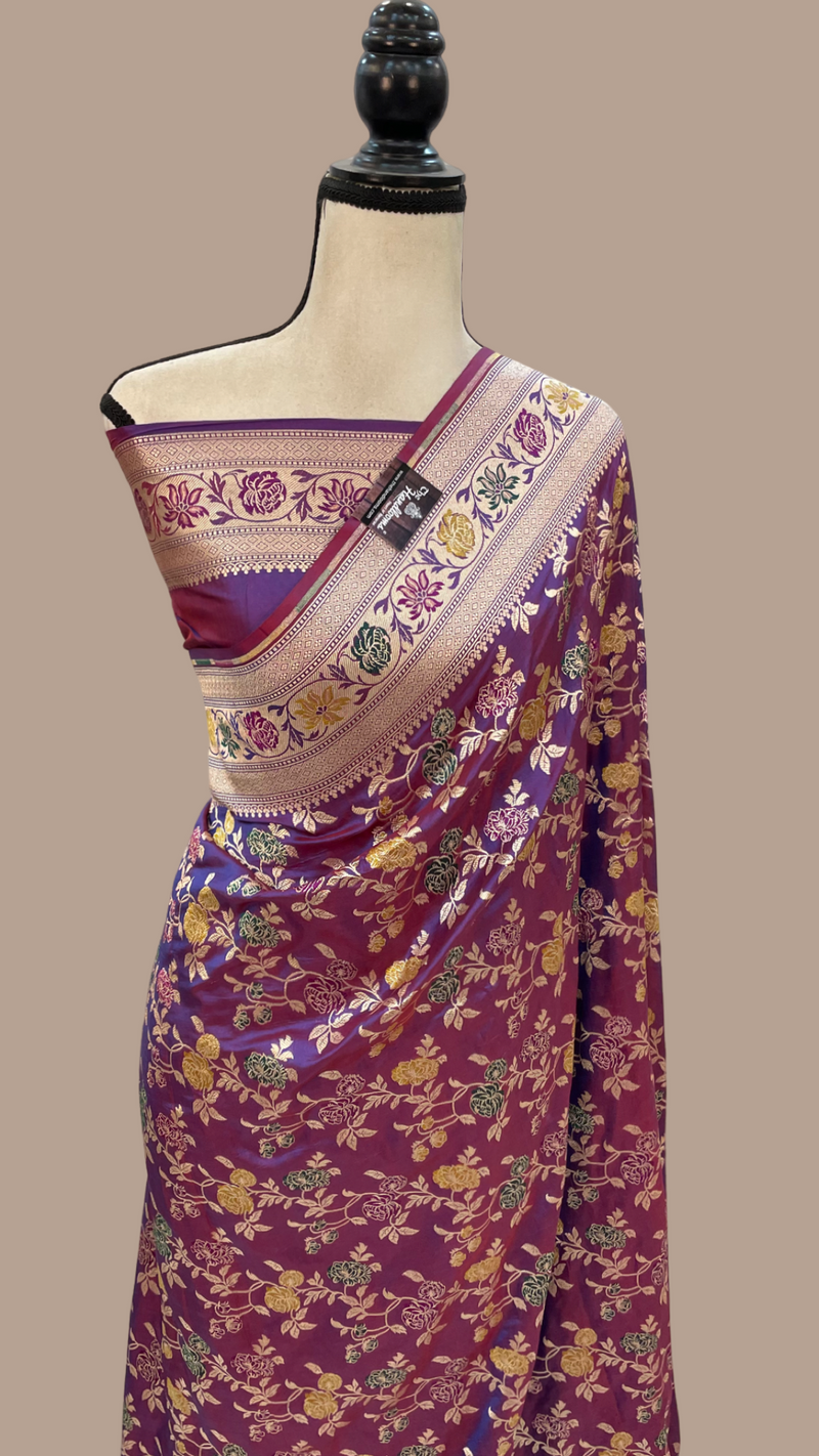 Pure Katan Silk Banarasi Handloom Saree - All over Jaal work with Meenakari - The Handlooms