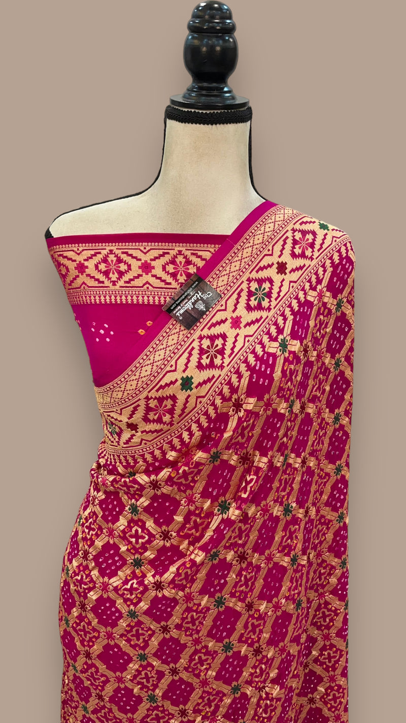 Pure Georgette Banarasi Bandhej Handloom Saree - The Handlooms