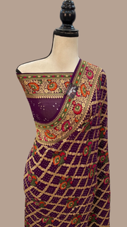 Pure Georgette Banarasi Bandhej Handloom Saree - with meenakari work - The Handlooms