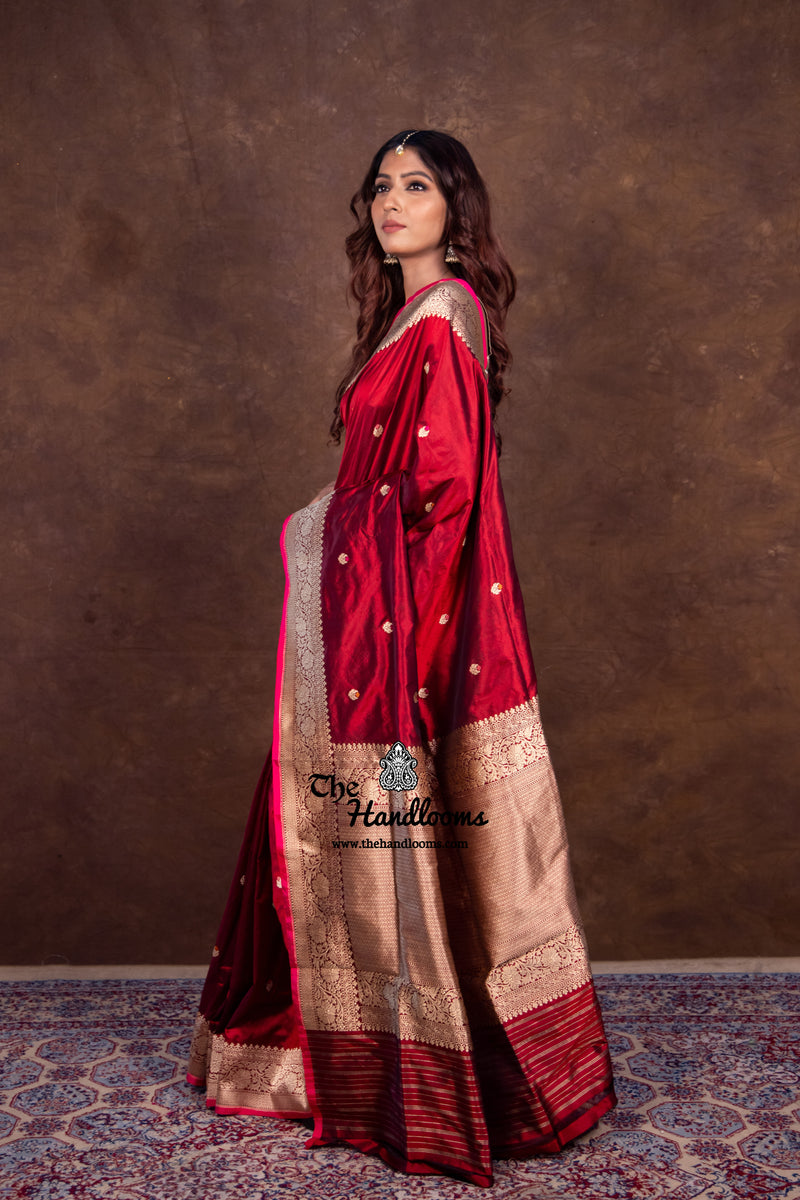 Pure Katan Silk Banarasi Handloom Saree - All over Kadua motifs With Meenakari - The Handlooms