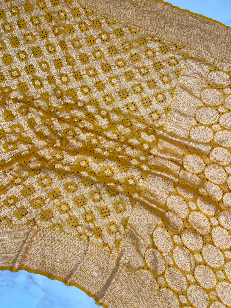 Pure Georgette Banarasi Bandhej Handloom Saree - The Handlooms