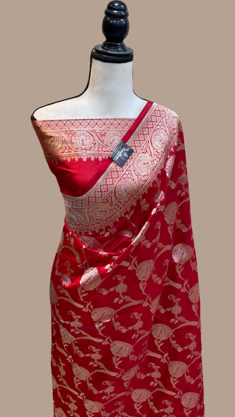 Pure Katan Silk Banarasi Handloom Saree - All over Sona Roopa Jaal work - The Handlooms