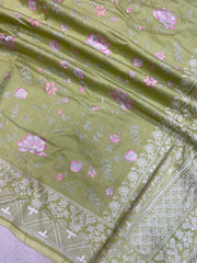 Pure Chiniya Silk Handloom Banarasi Saree With Chikankari - The Handlooms