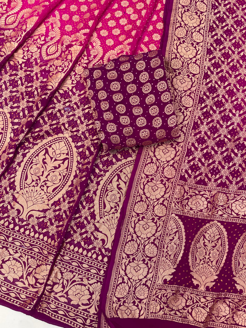 Pure Khaddi Georgette Bandhani Handloom Banarasi Lehenga - The Handlooms