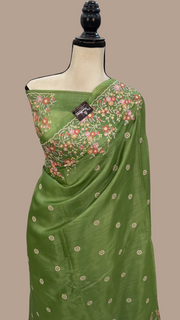 Tussar Silk Handloom Banarasi Saree With Chikankari - The Handlooms