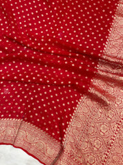 Red Khaddi Georgette Handloom Banarasi Dupatta - The Handlooms