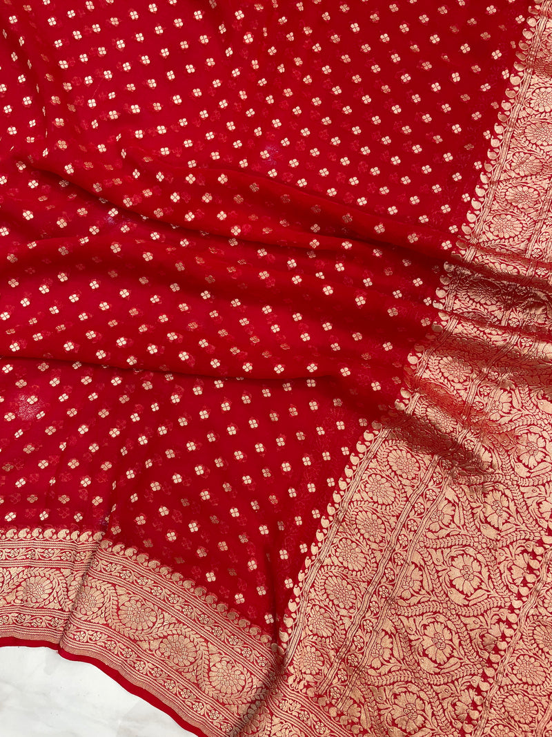 Red Khaddi Georgette Handloom Banarasi Dupatta - The Handlooms
