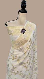 Khaddi Georgette Handloom Banarasi Saree - All over Sona Roopa Jaal Work - The Handlooms