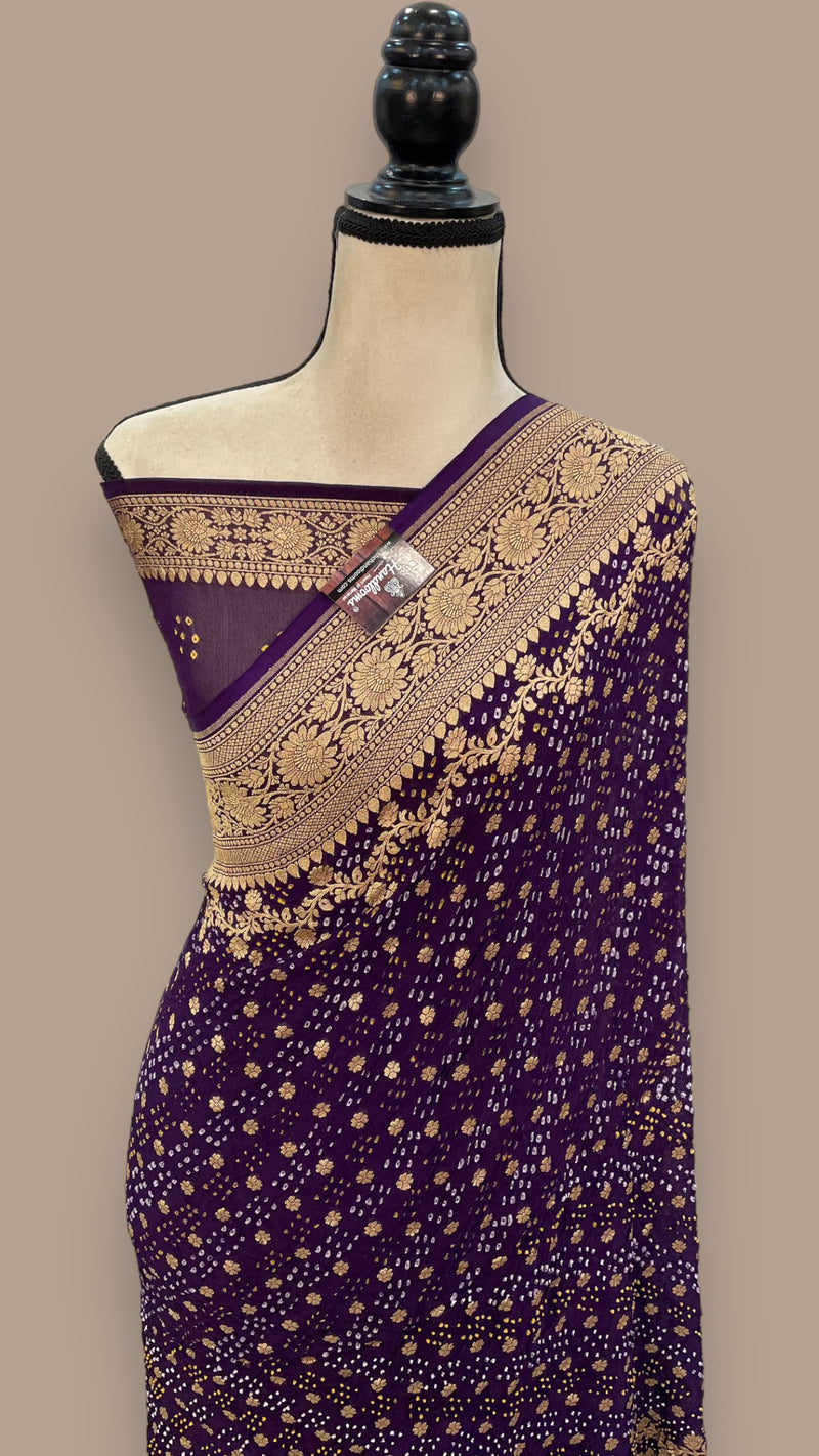 Pure Georgette Banarasi Bandhej Handloom Saree - The Handlooms