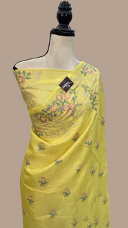 Tussar Silk Handloom Banarasi Saree With Chikankari - The Handlooms