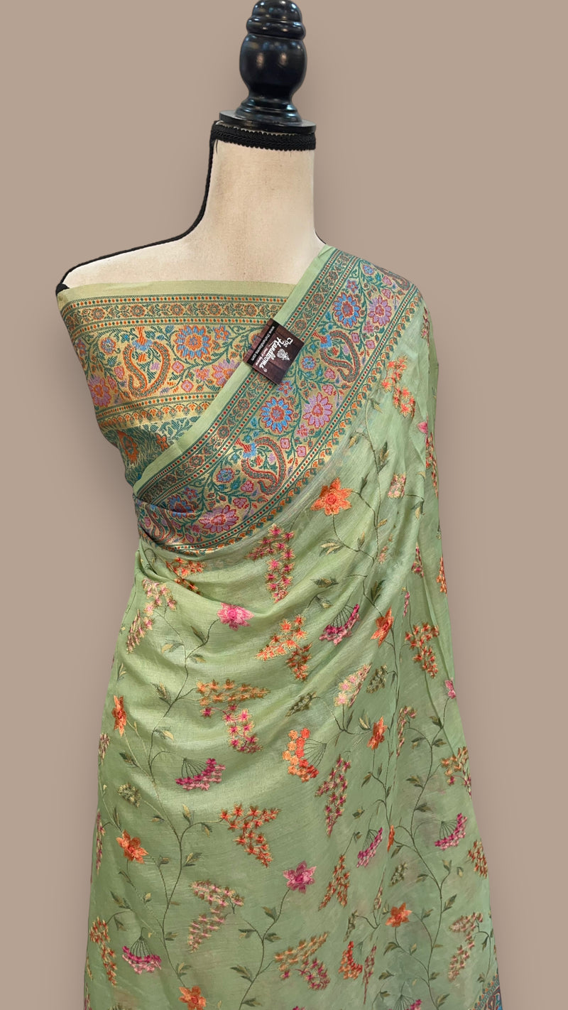 Tussar Silk Handloom Banarasi Saree With Chikankari - The Handlooms