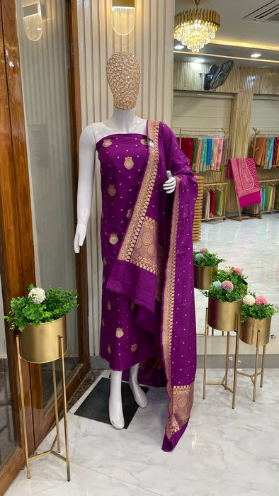Pure Katan Silk Handlooms Banarasi Dress material all over sona roopa