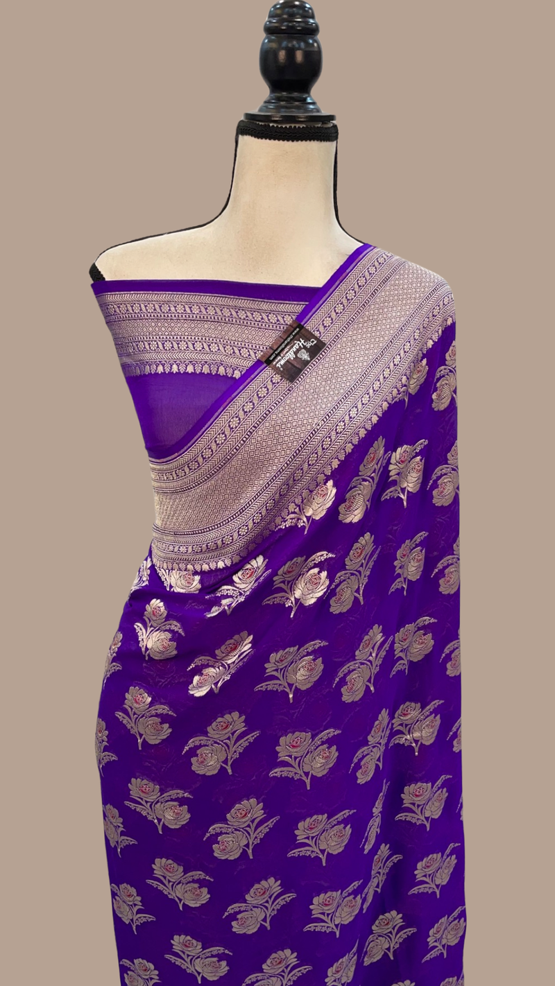 Khaddi Georgette Handloom Banarasi Saree - All over Jaal Work with meenakari - The Handlooms