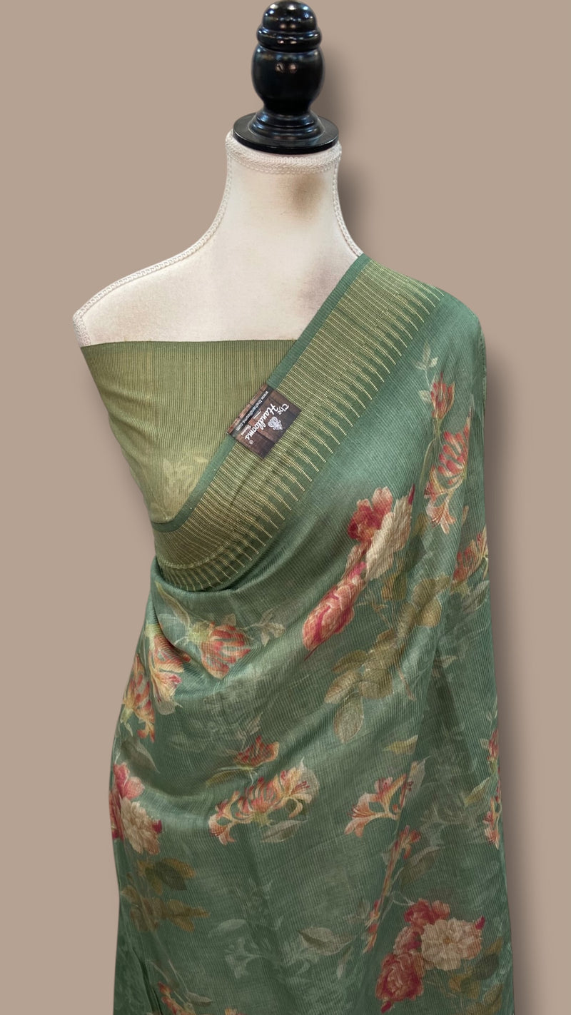 Pure Tussar Silk Handloom Banarasi Saree With Digital Print