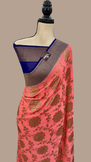 Khaddi Georgette Handloom Banarasi Saree -  Antique zari - The Handlooms