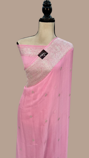 Pure Georgette Banarasi Handloom Saree - pink - The Handlooms
