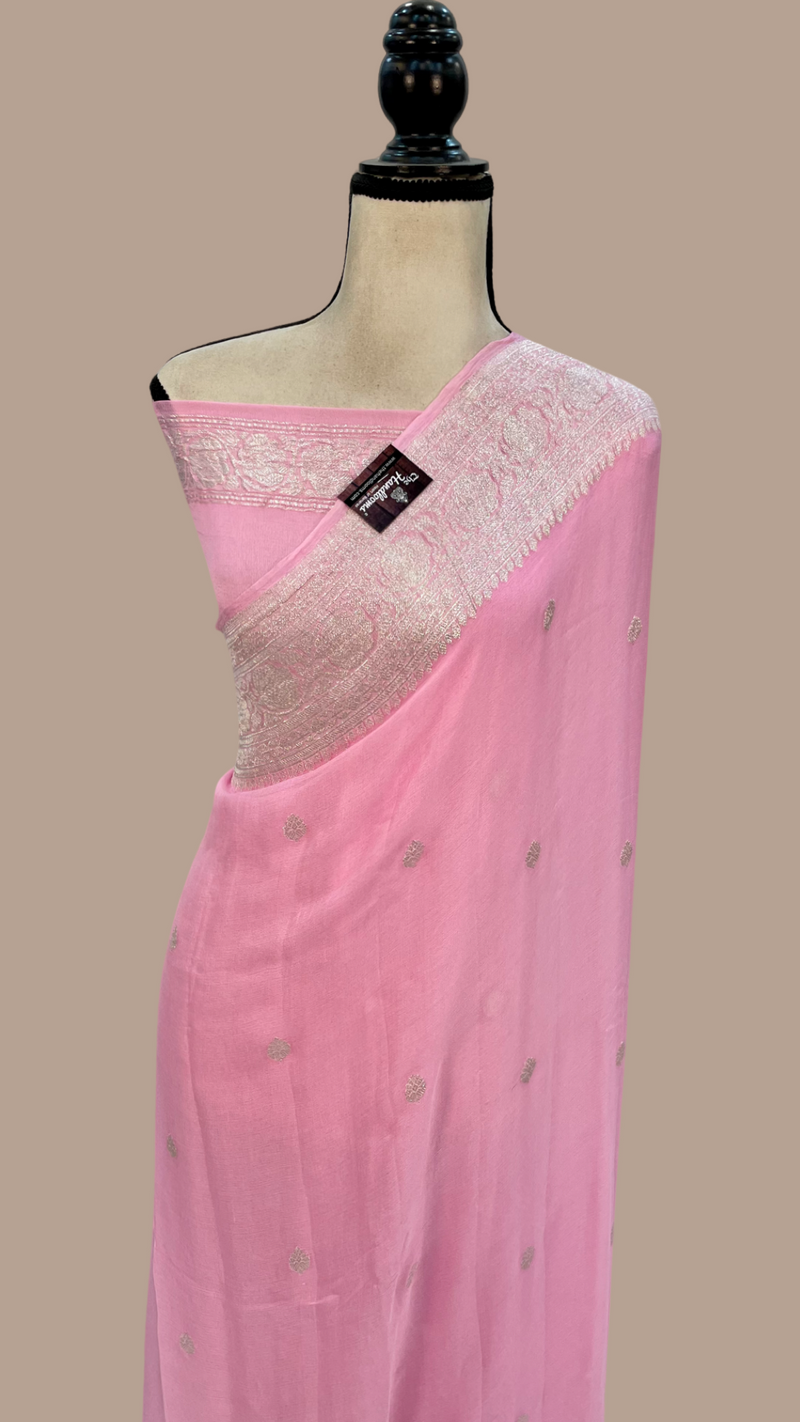 Pure Georgette Banarasi Handloom Saree - pink - The Handlooms
