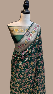 Pure Katan Silk Banarasi Handloom Saree - All over Jaal work with Meenakari - The Handlooms