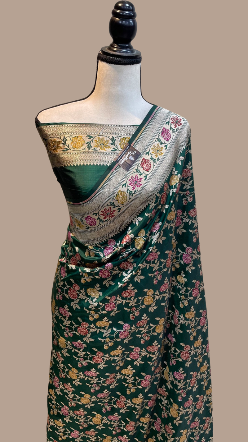 Pure Katan Silk Banarasi Handloom Saree - All over Jaal work with Meenakari - The Handlooms