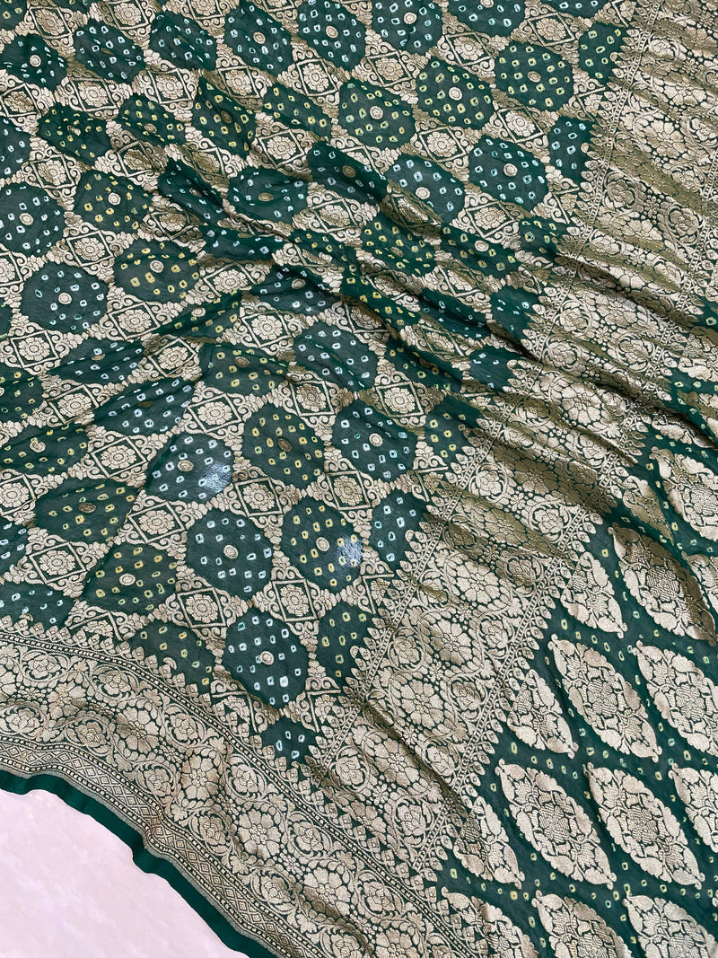 Pure Georgette Banarasi Bandhej Handloom Saree - The Handlooms