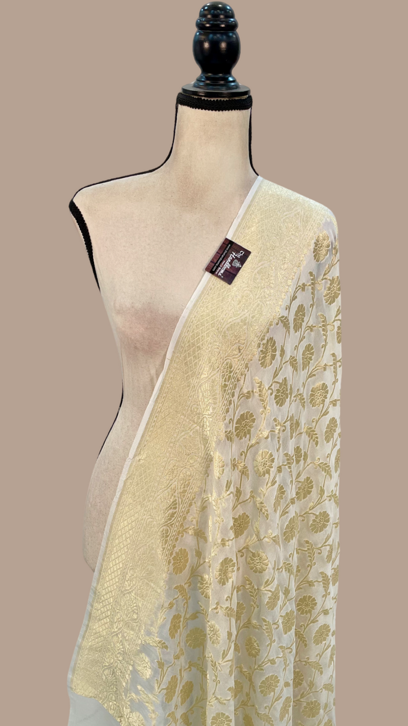 Pure Khaddi Georgette Dupatta - water zari - The Handlooms