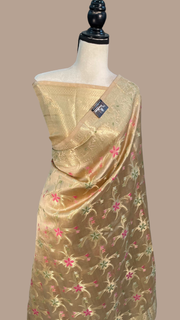 Pure Dupion Silk Banarasi Saree - Gold Zari - The Handlooms