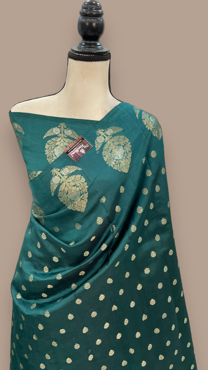 Green Pure Mango Silk Banarasi Handloom Saree - The Handlooms
