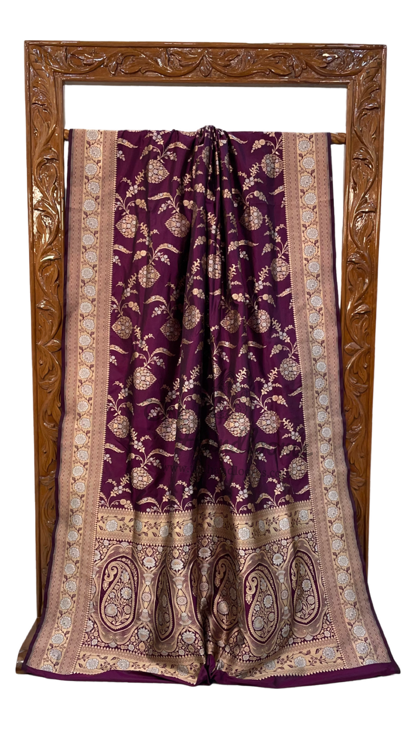 Pure Katan Silk Banarasi Handloom Saree - All over Sona Roopa Jaal work - The Handlooms