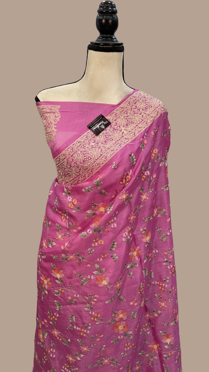 Tussar Silk Handloom Banarasi Saree With Chikankari - The Handlooms