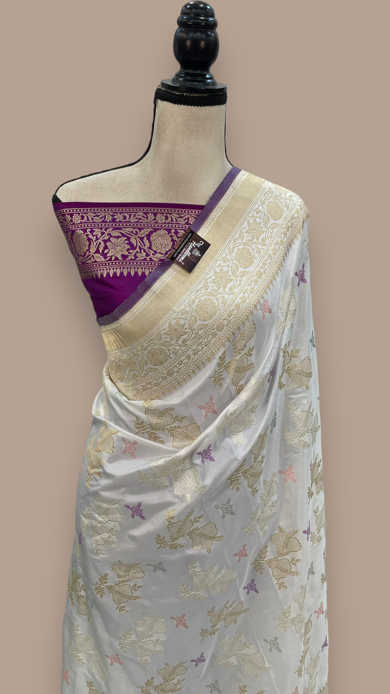 Ektara Pure Katan Silk Banarasi Handloom Saree - All over kadiyal Jaal work - The Handlooms
